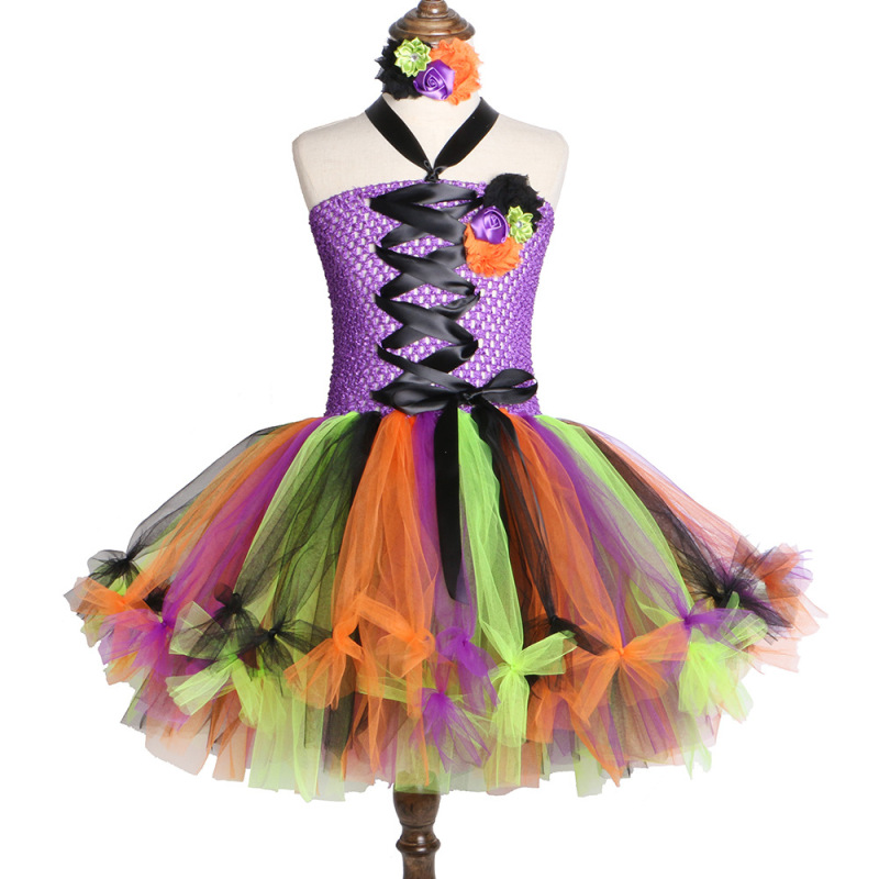 Children's Halloween tutu Dress with Hair Strap Witch Dress-Up Costume Girl's Carnival Party Dress