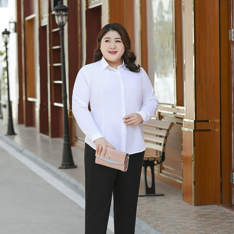 Белая женская рубашка с длинным рукавом и отложным воротником в корейском стиле, элегантная, больших размеров, осень 2025, для полных женщин, модель 150kg