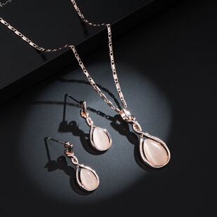Cross-border explosions jewelry cat's eye stone water drops bride earrings necklace suit jewelry suit 2025 source manufacturers