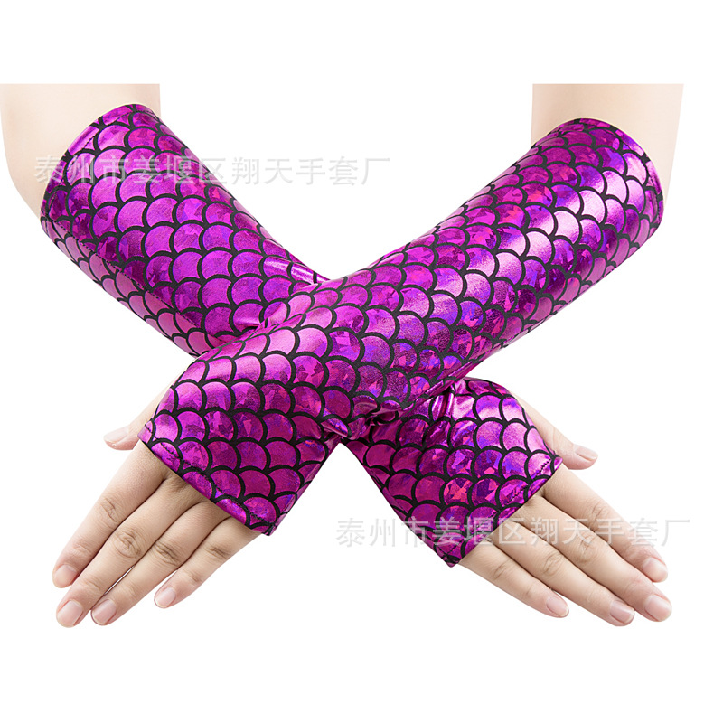 Accesorios de vestir cambio de color colorido vestido de sirena Halloween etapa de rendimiento escamas de pescado guantes sin dedos