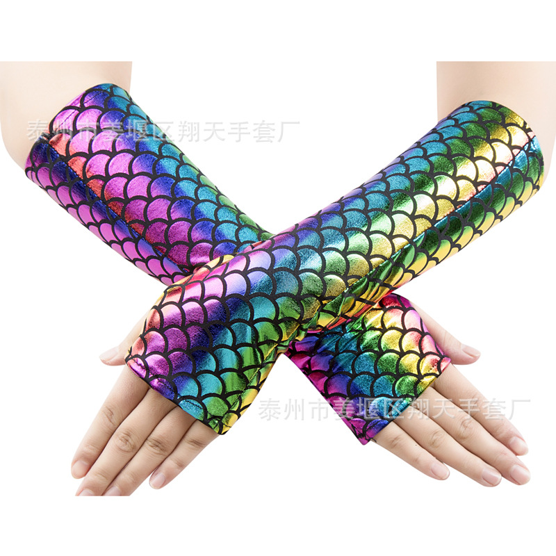 Accesorios de vestir cambio de color colorido vestido de sirena Halloween etapa de rendimiento escamas de pescado guantes sin dedos