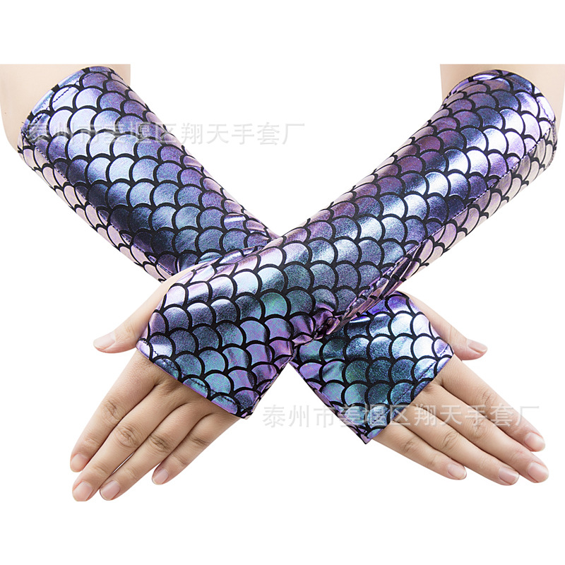 Accesorios de vestir cambio de color colorido vestido de sirena Halloween etapa de rendimiento escamas de pescado guantes sin dedos