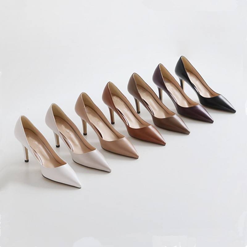 White High Heels Women's Stiletto Heel 2023 New Spring and Autumn Pointed Shoes Suede Black Work Shoes Large Size Women's Shoes