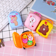 Creative Little Bear Pull-along Suitcase Rubber Cartoon Animal Eraser Set for Primary School Students Stationery Supplies Small Gift Wholesale