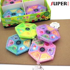 卡通可愛水果橡皮 帶指南針造型6個裝香味橡皮擦 學生文具小 禮品