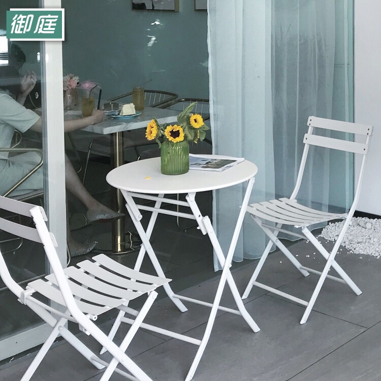 Balcony Table and Chair Wrought Iron 3-5 Piece Set Milk Bomb Dismantling Courtyard Small Coffee Table Nordic Outdoor Leisure Folding Table and Chair Combination