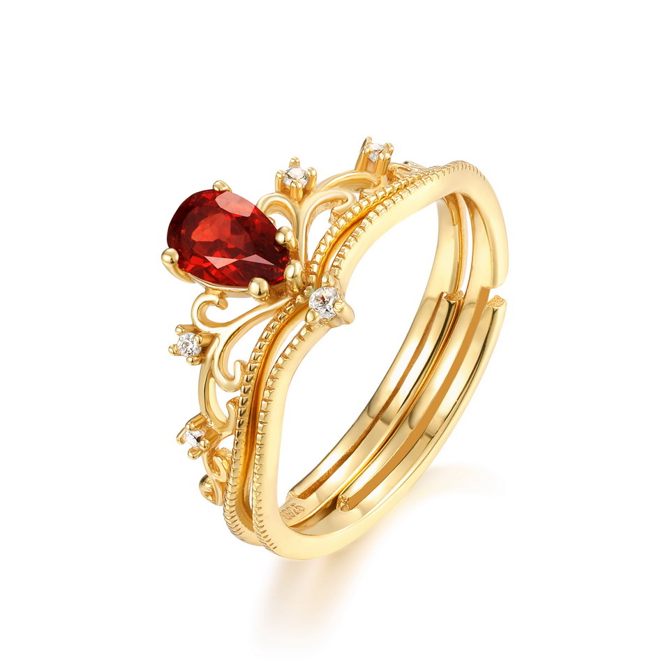 Anillo Vintage estilo palacio de diseñador para mujer, anillo de rubí con corona abierta de granate, joyería minimalista_voghion.com