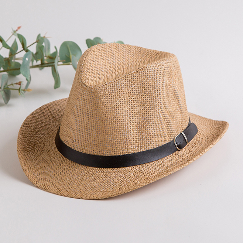 Sombrero de paja de los hombres sombrero de verano ala grande sombrero de sol cinturón sombrero de paja de mezclilla sombrero de Panamá sombrero de playa sombrero de sol moda femenina