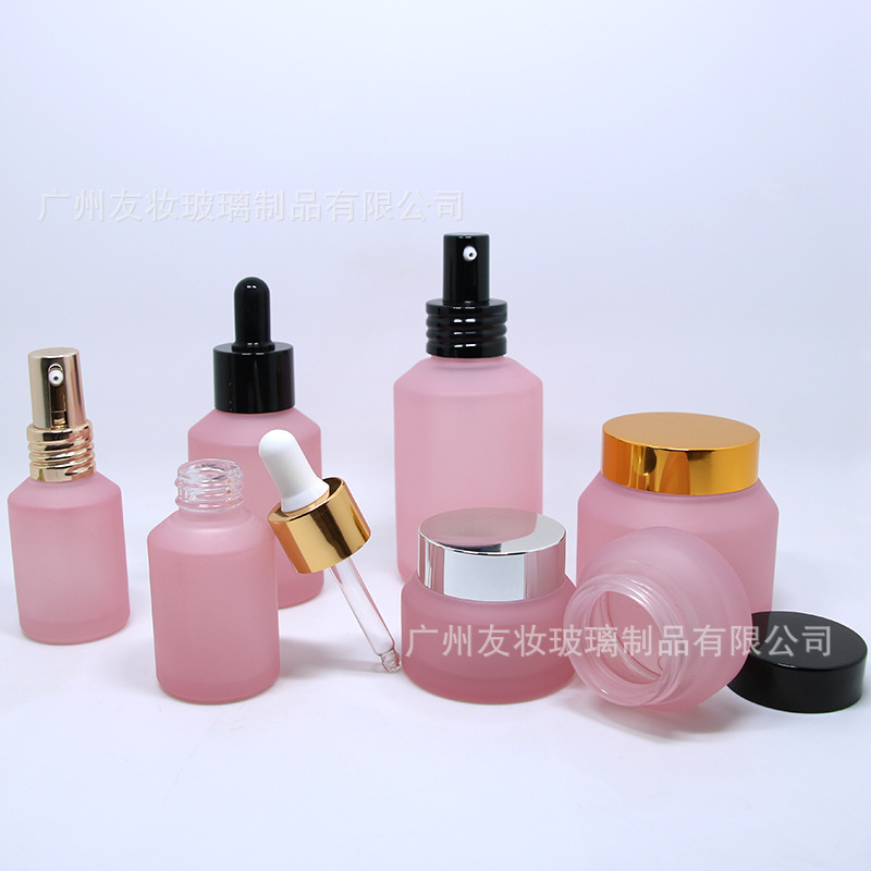 【工厂直销】100ml纯露瓶定 制喷涂磨砂粉色爽肤水瓶斜肩瓶YF系列