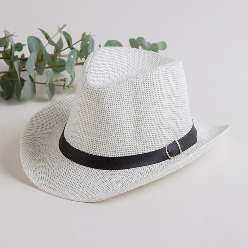 Sombrero de paja de los hombres sombrero de verano ala grande sombrero de sol cinturón sombrero de paja de mezclilla sombrero de Panamá sombrero de playa sombrero de sol moda femenina