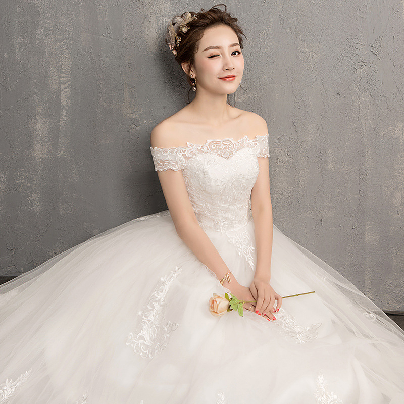 Luz mori fuera del hombro vestido de novia 2024 nuevo piso-longitud novia verano cintura alta adelgazamiento simple moda más tamaño