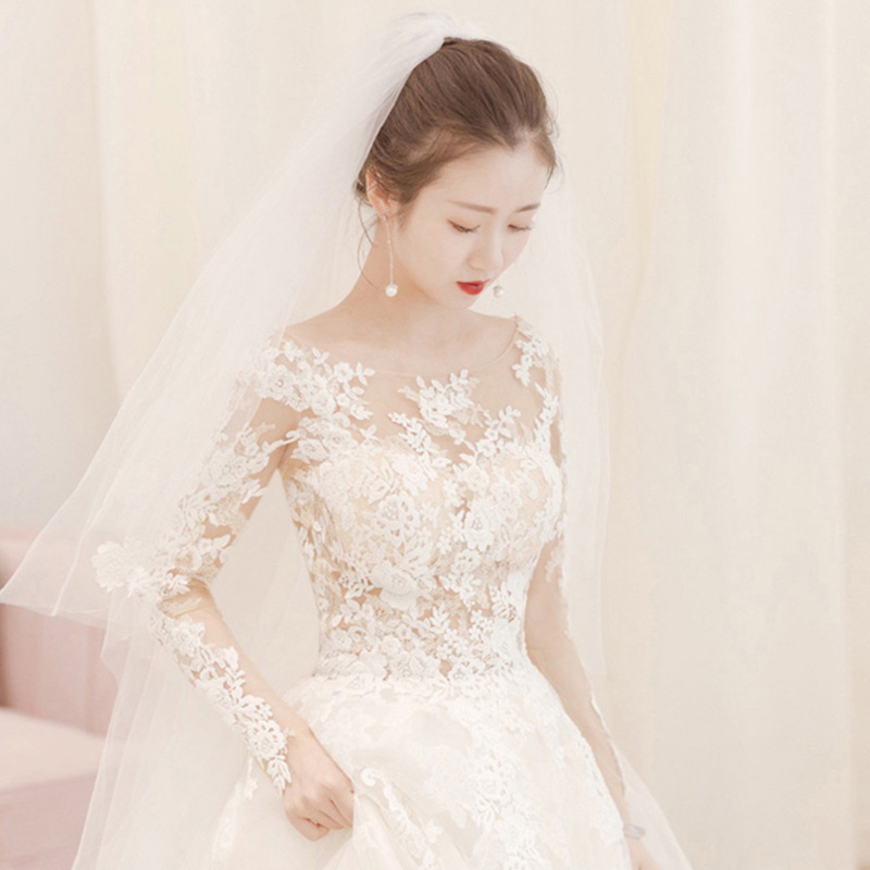 Vestido de novia principal para mujer 2024 nueva Boda nupcial fuera del hombro que se arrastra Super Hada manga larga simple luz hasta el suelo pequeño verano