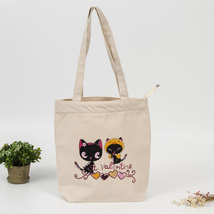 新品黑猫学生手提帆布袋定 做可爱个性卡通培训班宣传棉布袋定 制