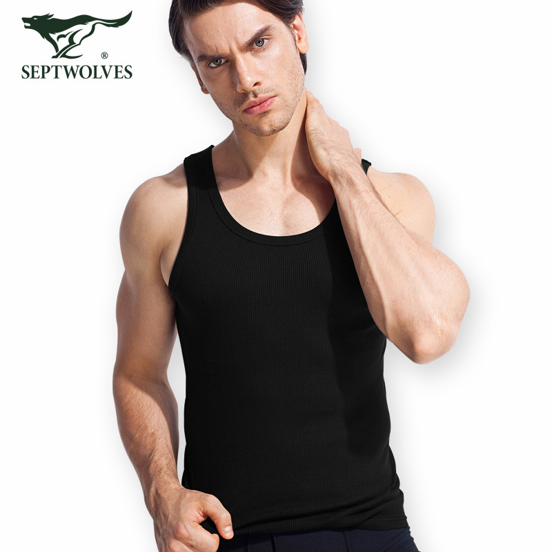 Septwolves Pure Cotton Vest Men's Spring and Summer Thin Ribbed Cotton Men's Vest Sports Breathable Sweat-Absorbent Bottoming Vest