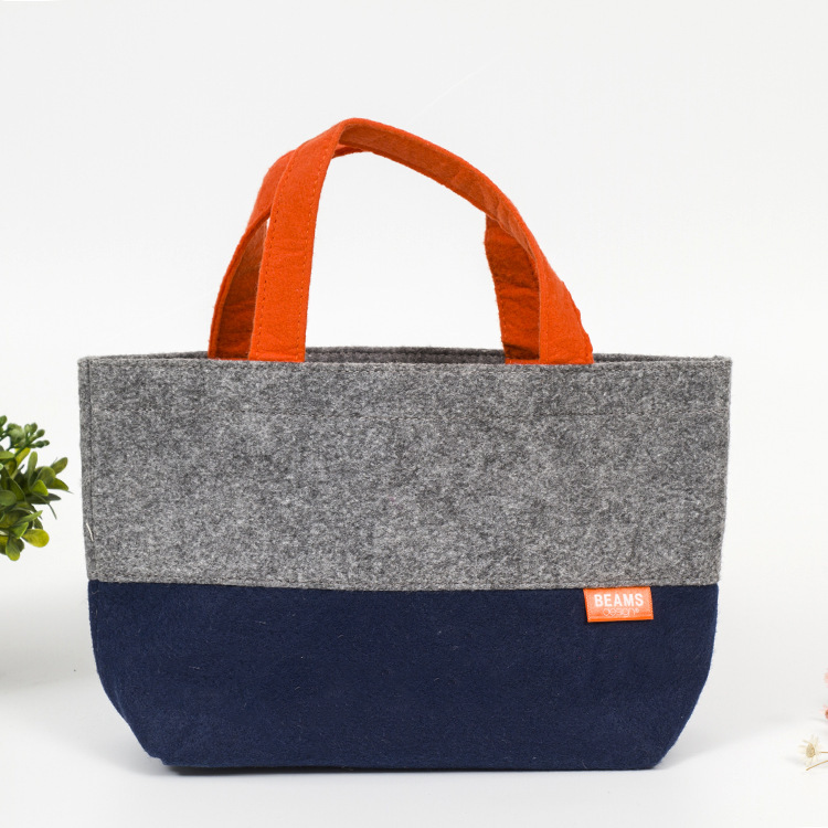 夏季新品简约时尚手提格子拼接帆布袋带拉链水洗标手提棉布袋