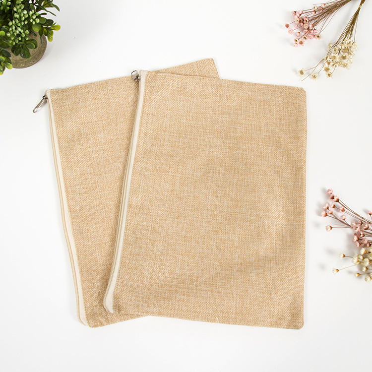 新款简约棉麻布笔袋定 做学生培训班教育机构拉链帆布笔袋定 制