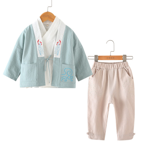 Chinese-style children's clothing for boys and girls, outerwear and collared shirts, Hanfu for spring and autumn, children's Confucianism costumes, baby Tang suits