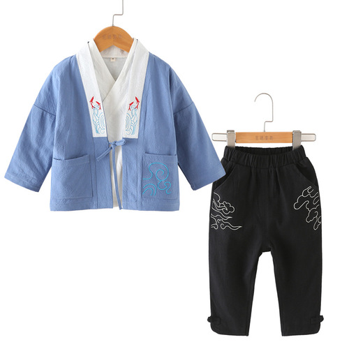 Chinese-style children's clothing for boys and girls, outerwear and collared shirts, Hanfu for spring and autumn, children's Confucianism costumes, baby Tang suits