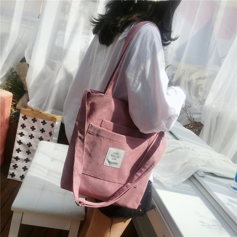 Bolso de lona artístico primavera-verano 2024, bolso de hombro/bandolera, estilo colegial de pana, para mujer
