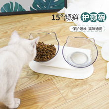 猫碗透明双碗猫粮碗水碗猫食盆猫碗架狗碗狗粮盆斜口护脊椎6