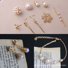 DIY手工饰品配件真金电镀缠绕珍珠不规则耳钉吊坠耳饰材料