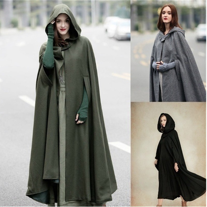 thumbnail image 4 of Capa de invierno/otoño con capucha frontal abierto suelta capa de Poncho capa larga chaqueta Outwear, 4 of 5