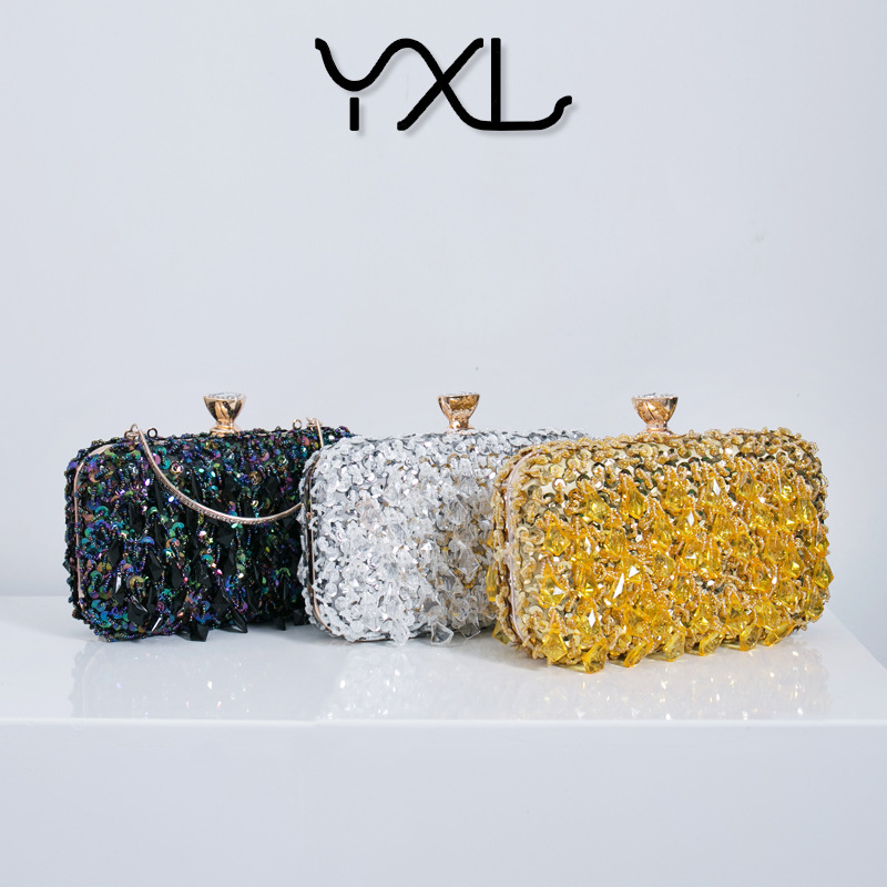 Nueva rebordeado bordado banquete bolsa señora embrague hecho a mano con cuentas bolso de noche borla bolsa de vestir al por mayor