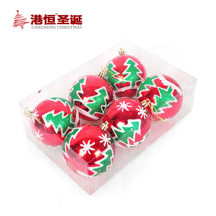 Bolas navideñas de 8 cm, decoraciones rojas para bodas, bolas de plástico de colores, adornos para árboles de Navidad, bolas navideñas pintadas en caja para colgar.