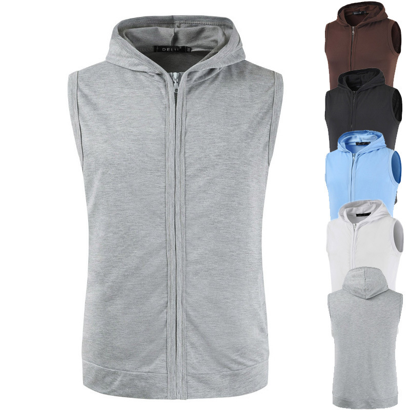 2024 Fashion New Summer Korean Style Men's Sleeveless Vest Hooded Cardigan Thin Vest Available in Five Colors
