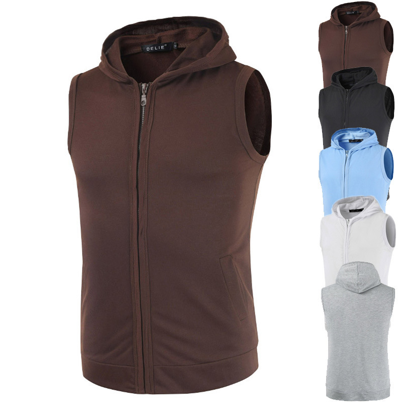2024 Fashion New Summer Korean Style Men's Sleeveless Vest Hooded Cardigan Thin Vest Available in Five Colors