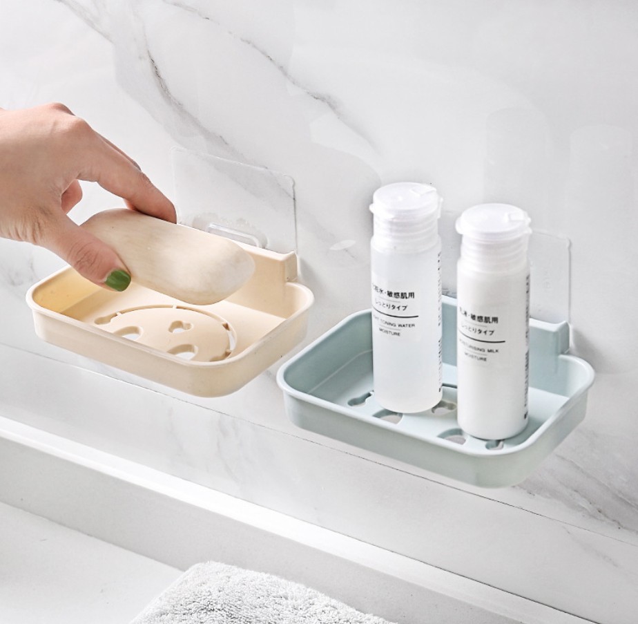 Seamless stickers bathroom wall-mounted soap box draining soap rack hanging storage box creative smiley face soap