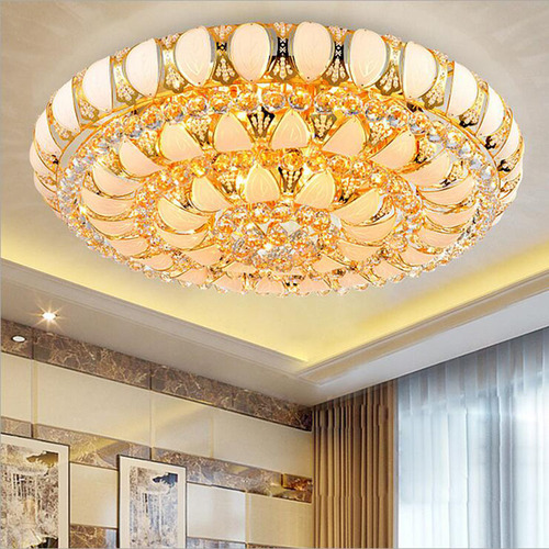 Golden round crystal lamp led ceiling lamp living room bedroom lamp European hotel lobby engineering lamp small leaves