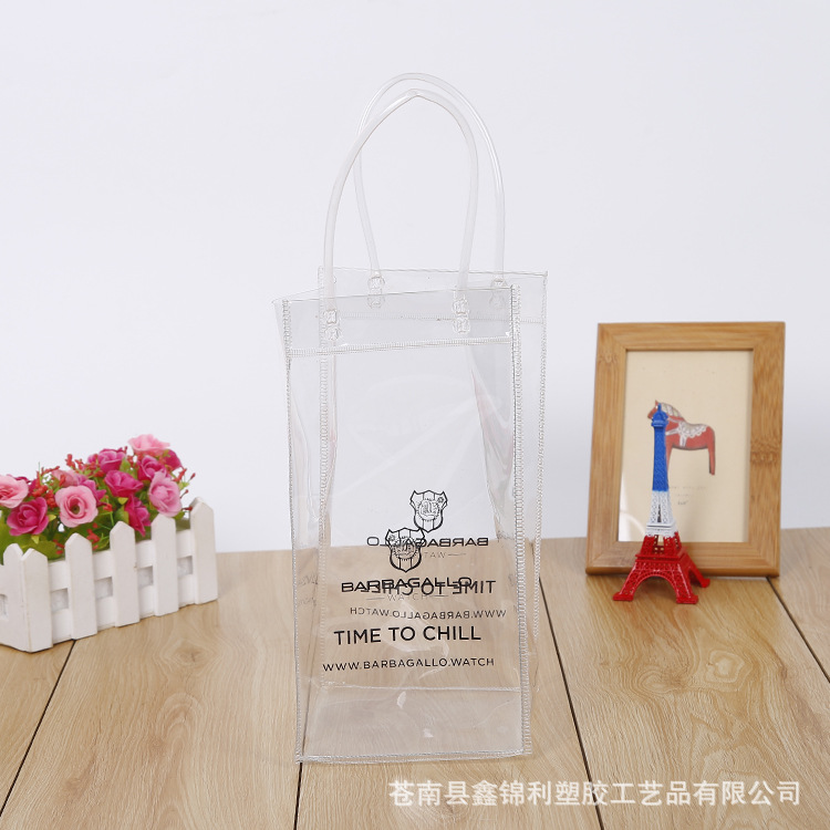 现货定做彩印手提红酒印袋制透明印刷手提袋子pvc礼品袋定制批发