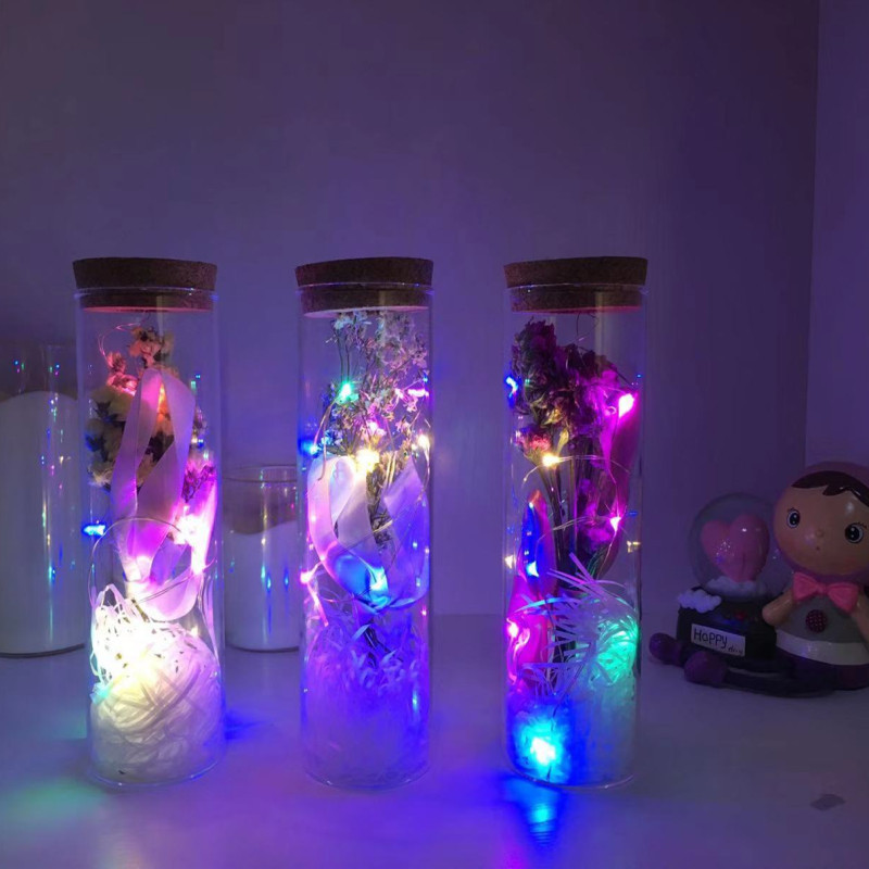 跨境玻璃带灯花筒创意瓶子发光许愿瓶透明夜光木塞灯玻璃瓶