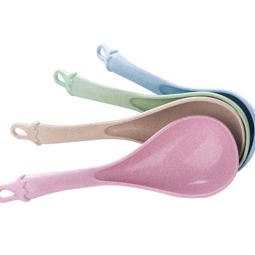 Thickened large long-handled soup spoon wheat straw household porridge spoon kitchen tableware rice spoon porridge spoon hot pot spoon
