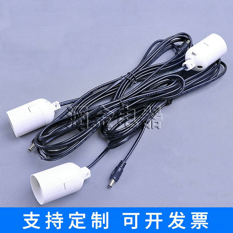 供应DC灯头电源线 带开关   太阳能控制器12V插头电源线