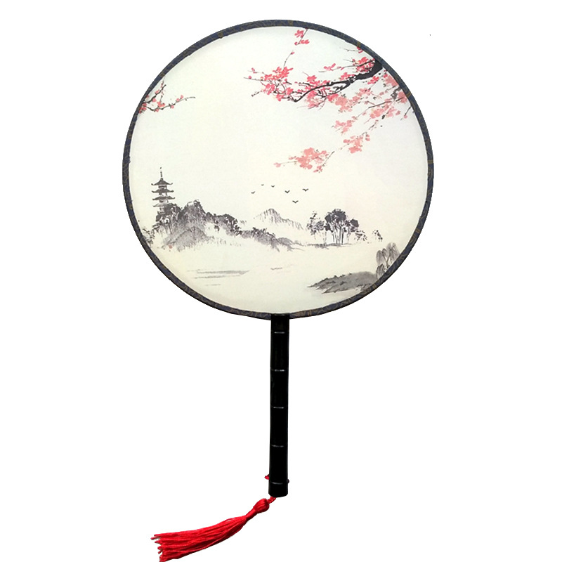 Hay en stock patrones opcionales transfronteriza ventilador de palacio de estilo chino clásico ventilador redondo estilo antiguo primavera
