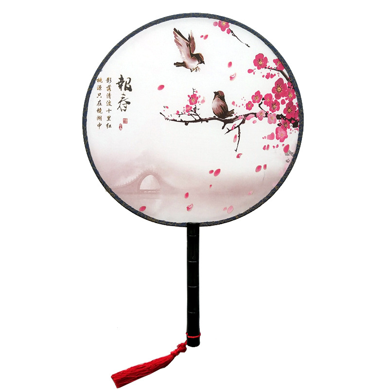 Hay en stock patrones opcionales transfronteriza ventilador de palacio de estilo chino clásico ventilador redondo estilo antiguo primavera