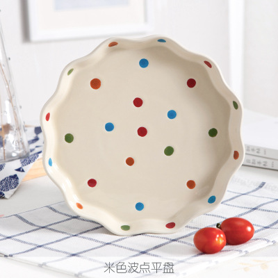 Hogar plato de cerámica plato vajilla lunares plato coreano lindo postre ensalada tazón de arroz tazón de fideos tazón de sopa traje de tazón