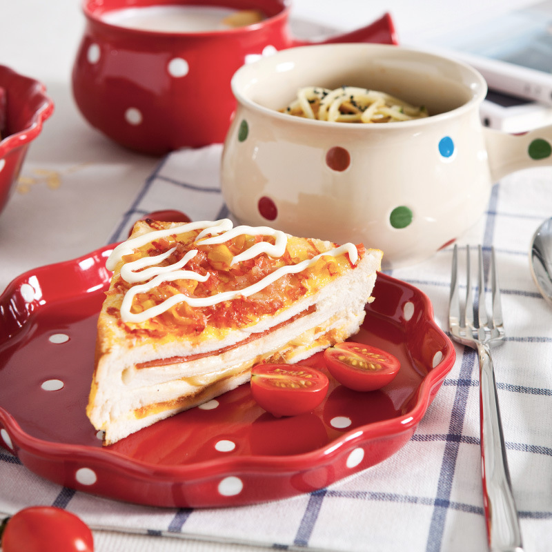 Hogar plato de cerámica plato vajilla lunares plato coreano lindo postre ensalada tazón de arroz tazón de fideos tazón de sopa traje de tazón