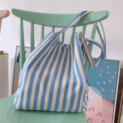 [Guidie Cloth Bag] Five-Color Striped Thin Strap One-shoulder Canvas Bag, Korean Style, Thick, Sturdy, Simple and Versatile New