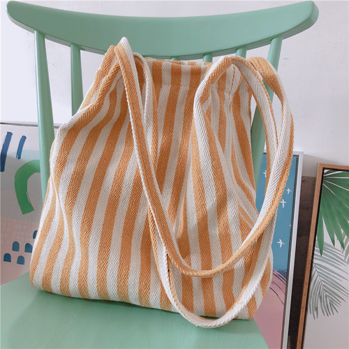 [Guidie Cloth Bag] Five-Color Striped Thin Strap One-shoulder Canvas Bag, Korean Style, Thick, Sturdy, Simple and Versatile New