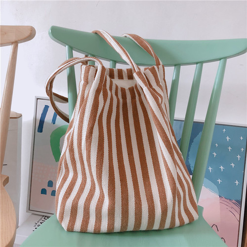 [Guidie Cloth Bag] Five-Color Striped Thin Strap One-shoulder Canvas Bag, Korean Style, Thick, Sturdy, Simple and Versatile New