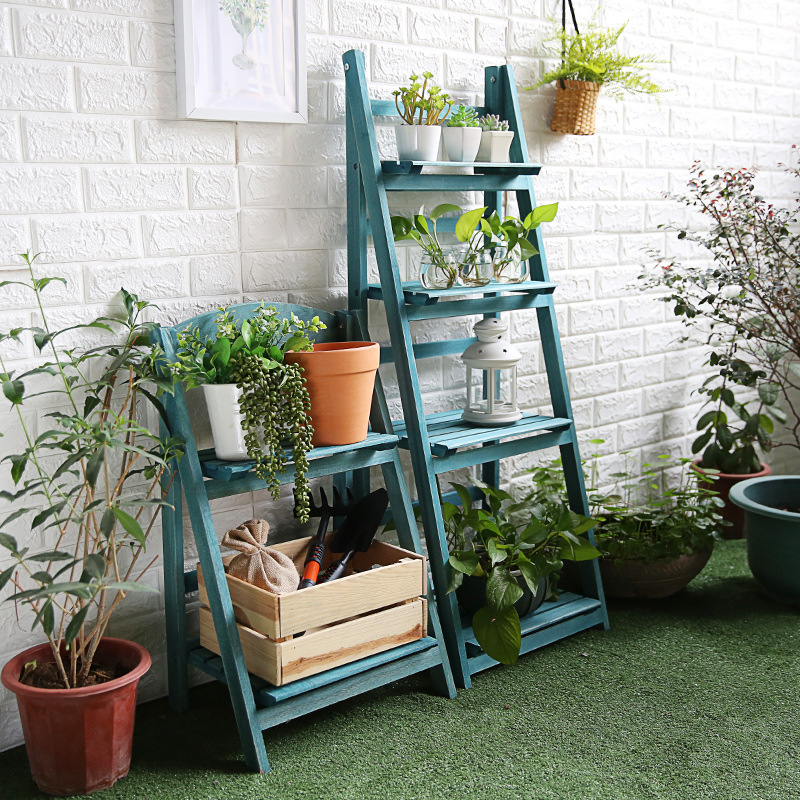 花架阳台置物架实木客厅落地式折叠花架多肉花盆架户外防腐木花架