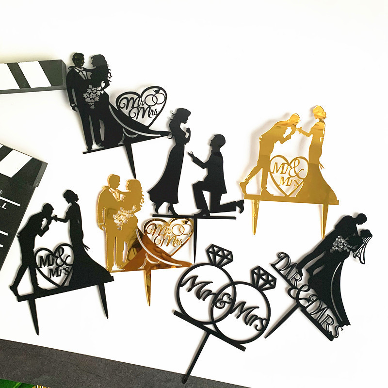 New Valentine's Day Baked Cake Decoration Mr&Mrs Love Wedding Proposal Acrylic Cake Insert