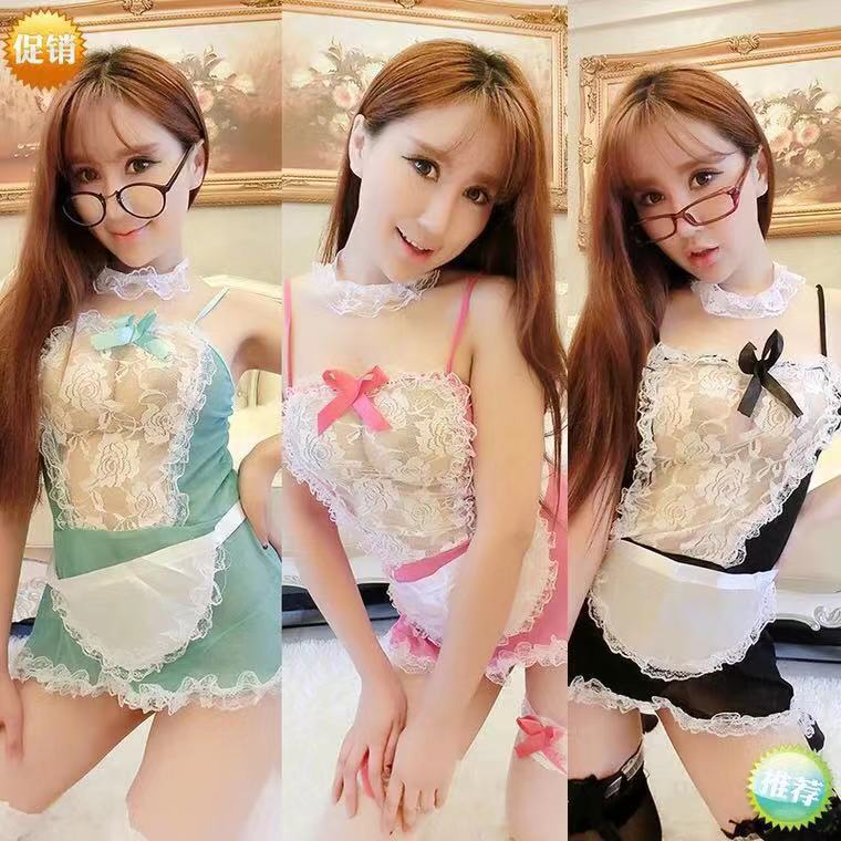 Sexy lingerie uniform temptation maid suit transparent lace headband apron maid home