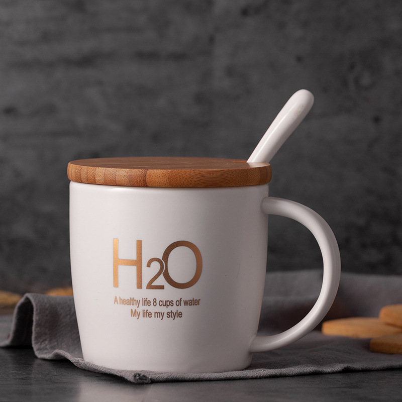 Taza de cerámica taza de café taza de agua taza de oficina taza de publicidad con cubierta cuchara impresión LOGO
