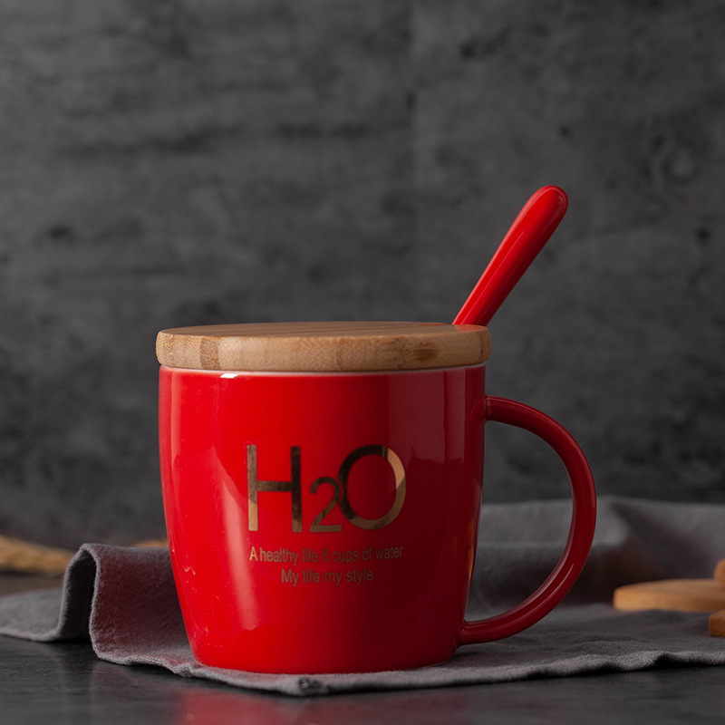 Taza de cerámica taza de café taza de agua taza de oficina taza de publicidad con cubierta cuchara impresión LOGO