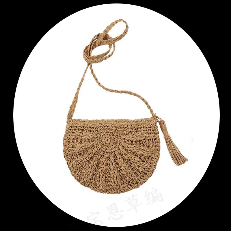 수제 가방 종이 로프 술 짚 짠 가방 휴대 전화 동전 지갑 작은 반원 짠 가방 비치 가방 여성 가방 크로스 바디 가방
