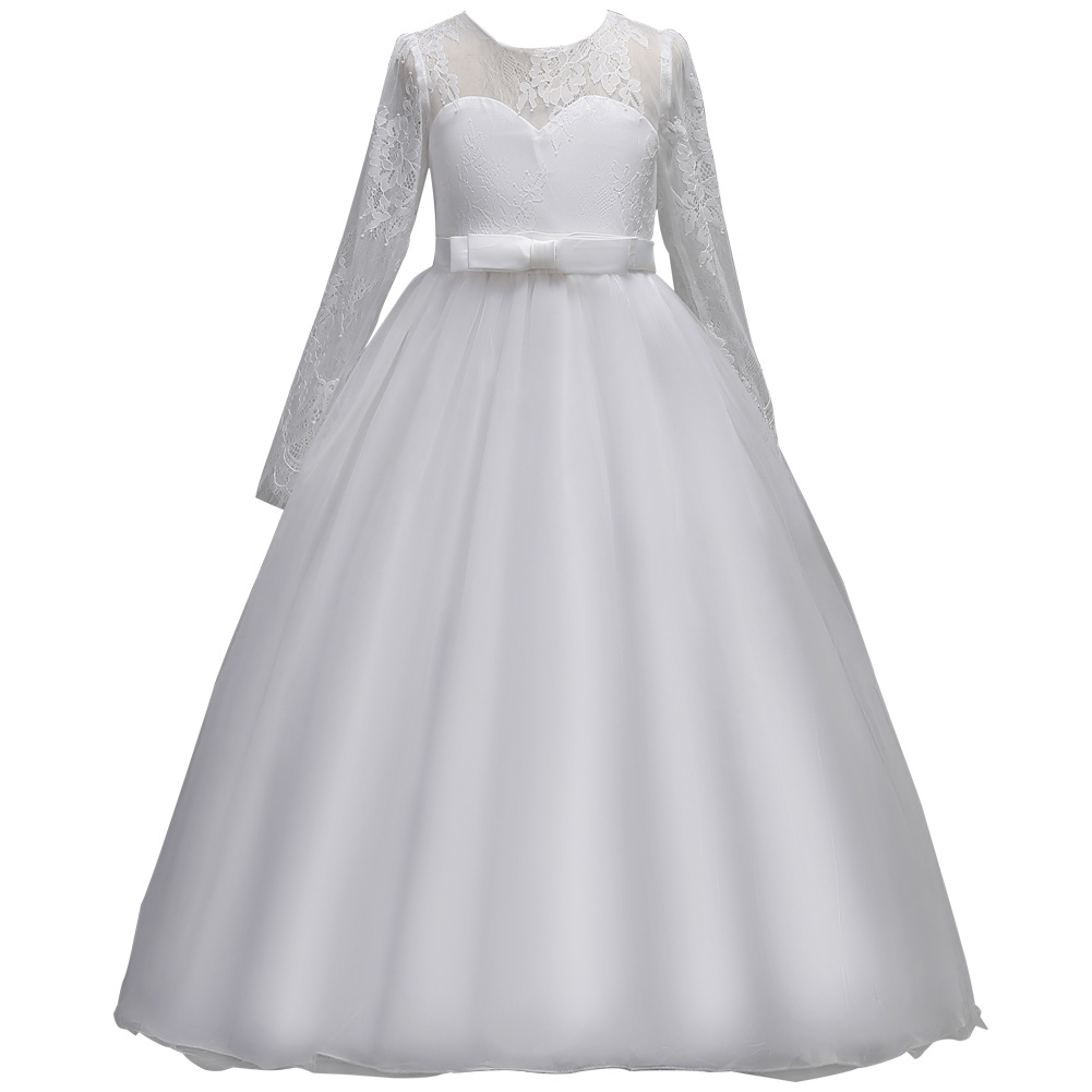 Xin'an Baihui vestido de las muchachas de manga larga de encaje puffy princesa vestido medio y grandes niños vestido de boda Vestido de acogida al por mayor